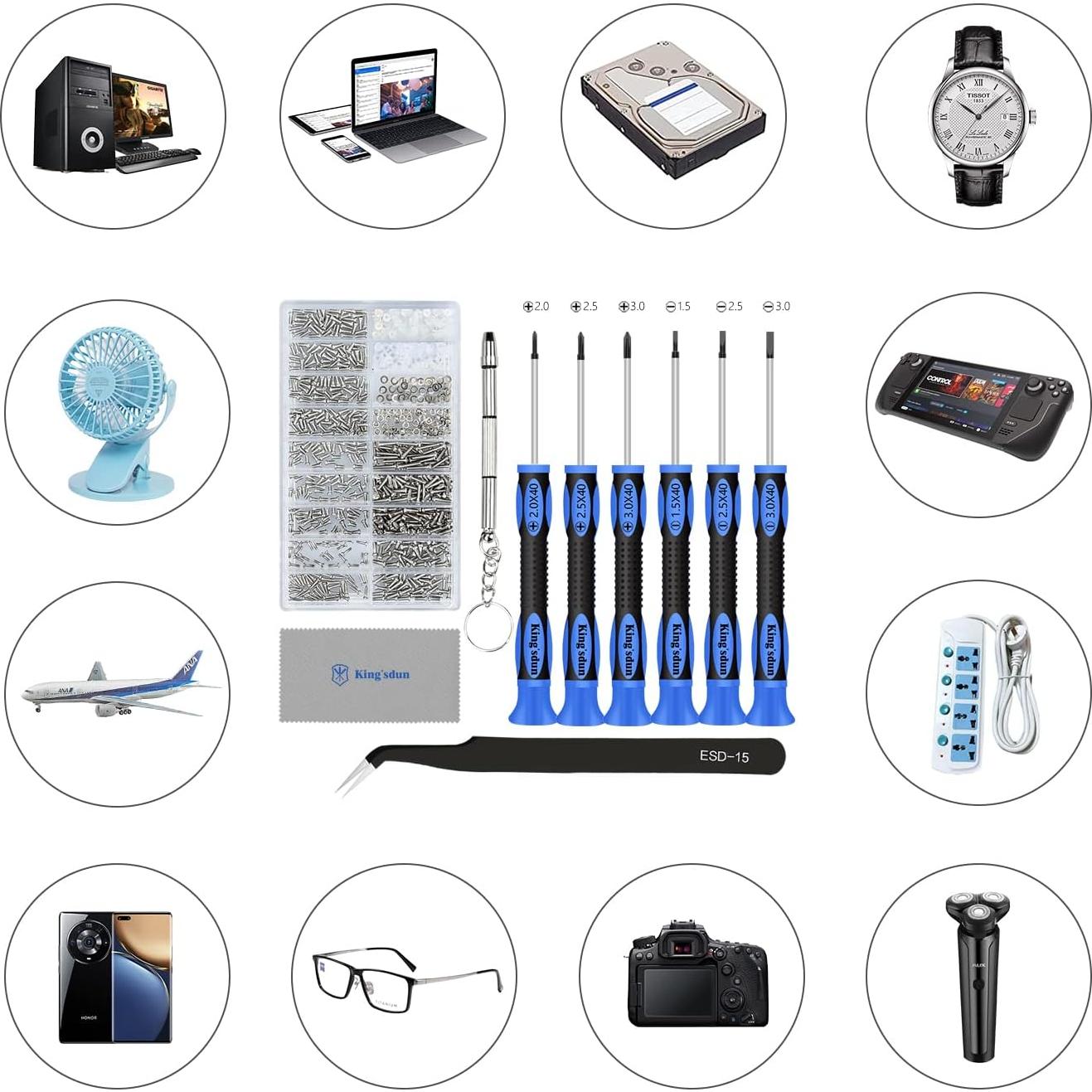 Kit de Reparación de Gafas Kingsdun con 1200 Tornillos