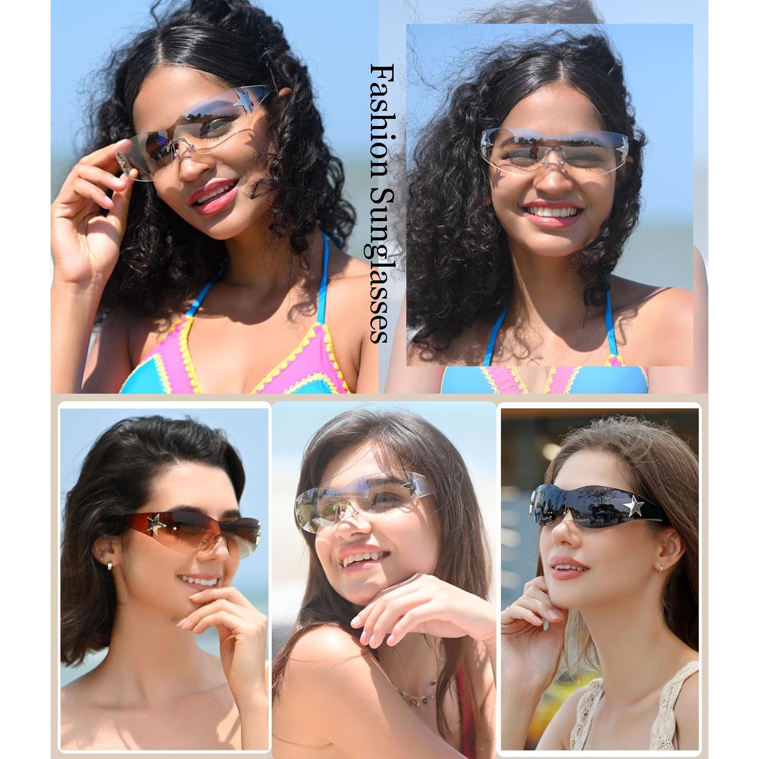 Gafas de sol Y2K Trendy cibernéticas sin montura - Negro/Gris