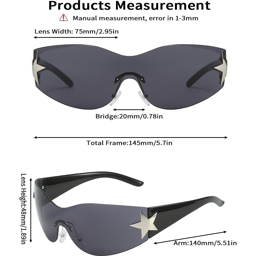 Gafas de sol Y2K Trendy cibernéticas sin montura - Negro/Gris