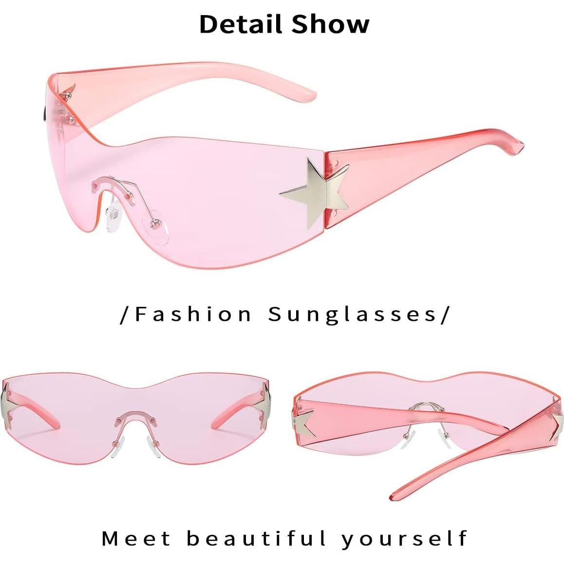 Gafas de sol Y2K Trendy cibernéticas sin montura rosa