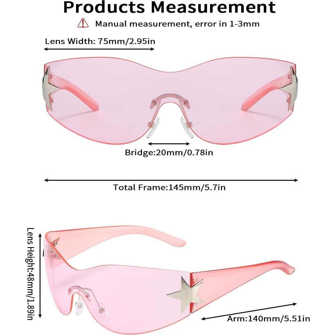 Gafas de sol Y2K Trendy cibernéticas sin montura rosa
