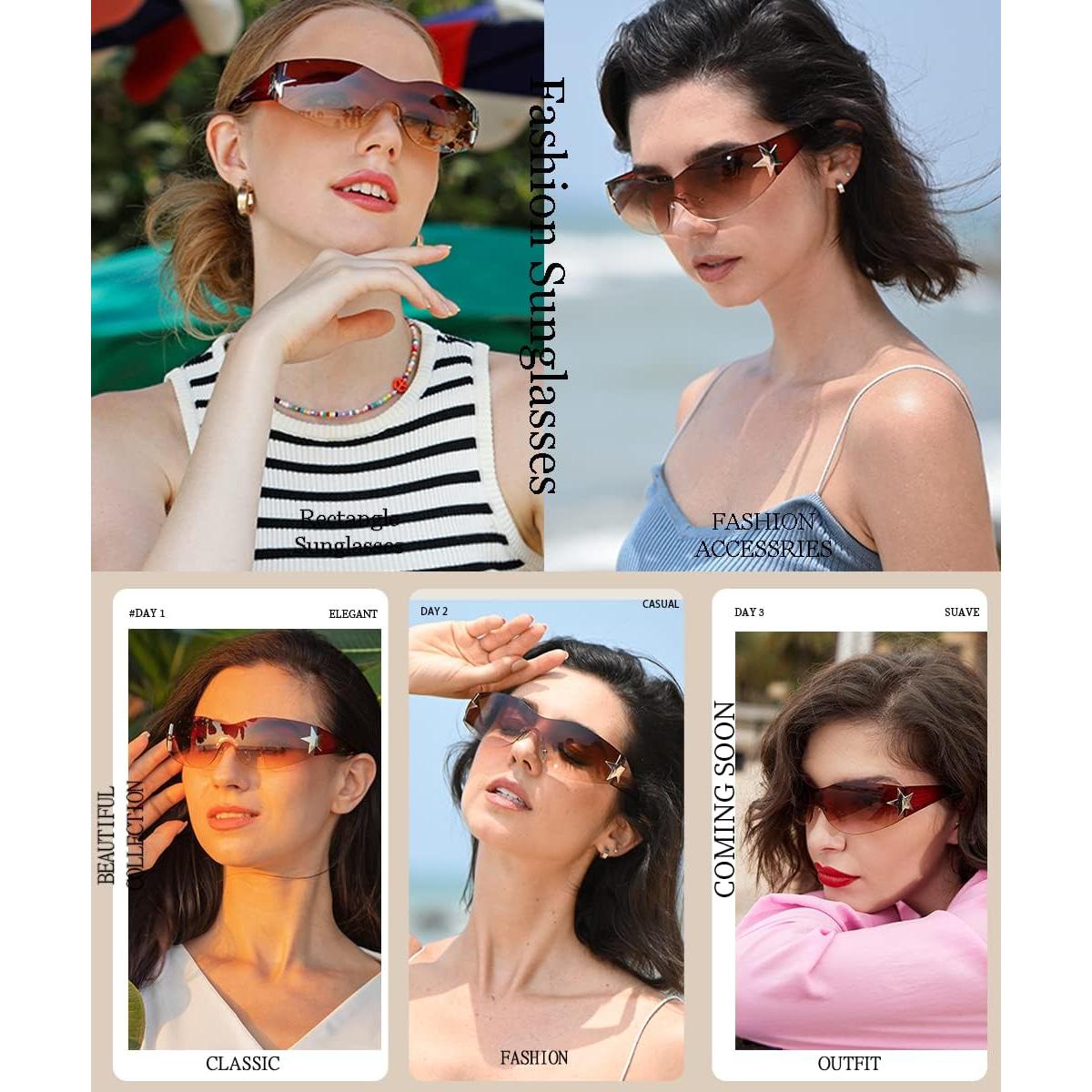 Gafas de sol Y2K Trendy cibernéticas sin montura marrón