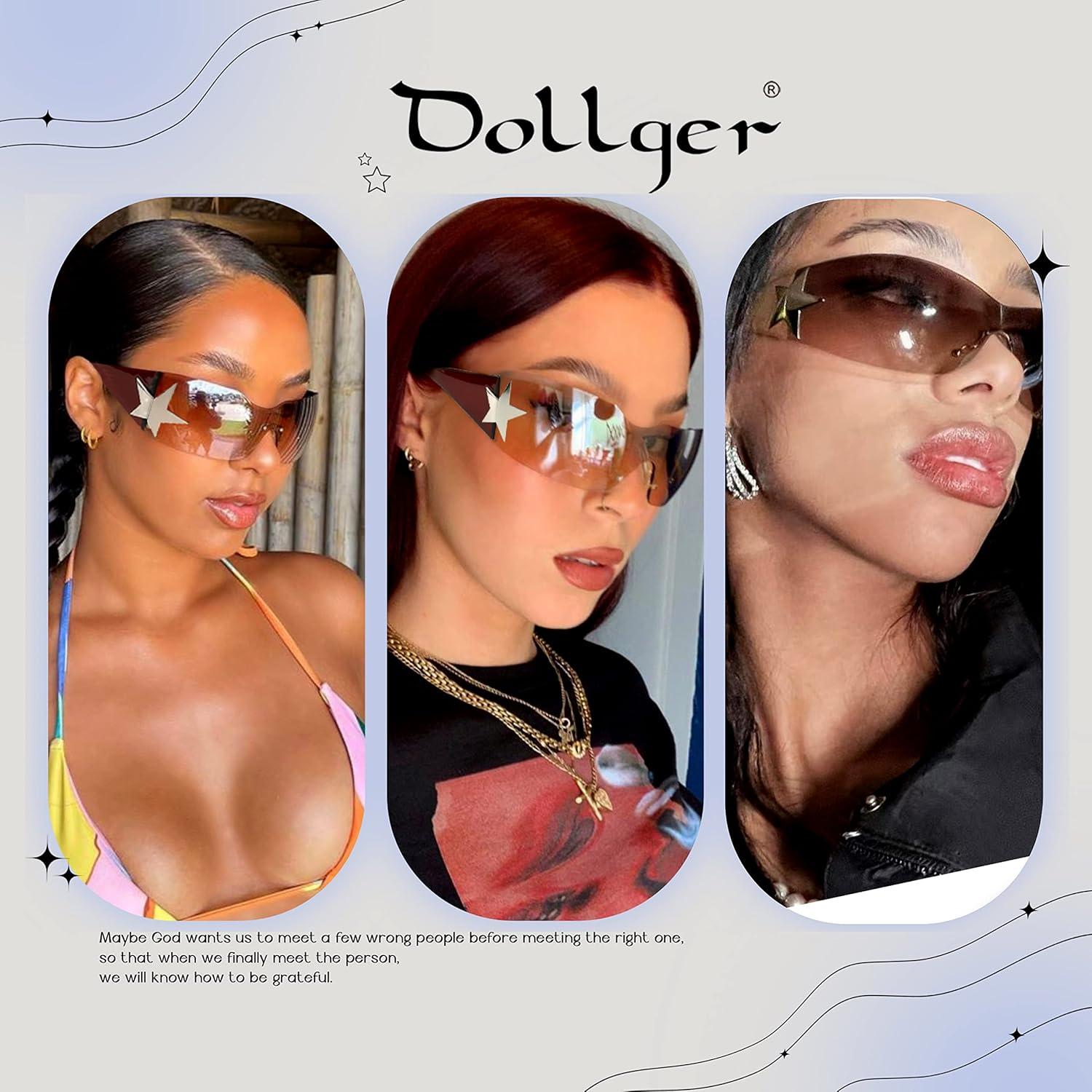 Gafas de sol Y2K Trendy cibernéticas sin montura marrón