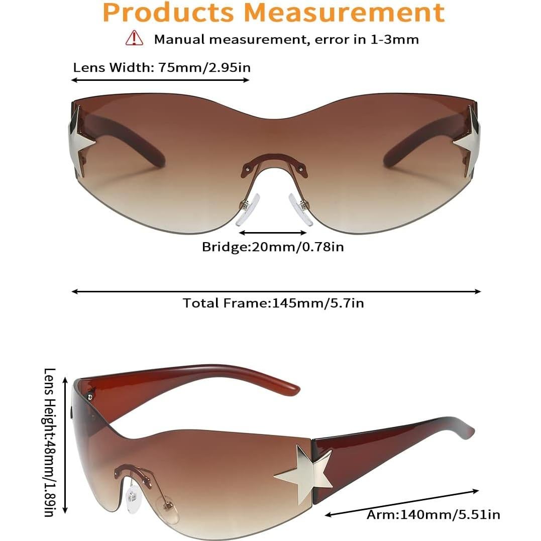 Gafas de sol Y2K Trendy cibernéticas sin montura marrón