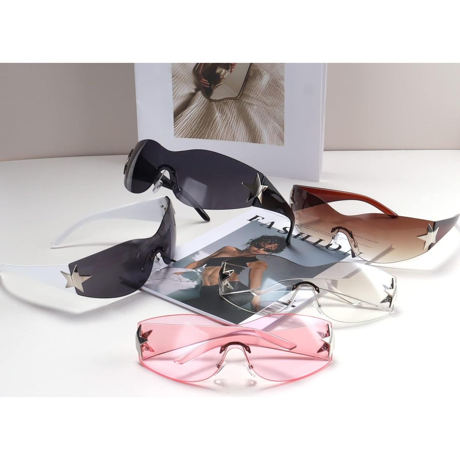 Gafas de sol Y2K Trendy cibernéticas sin montura marrón