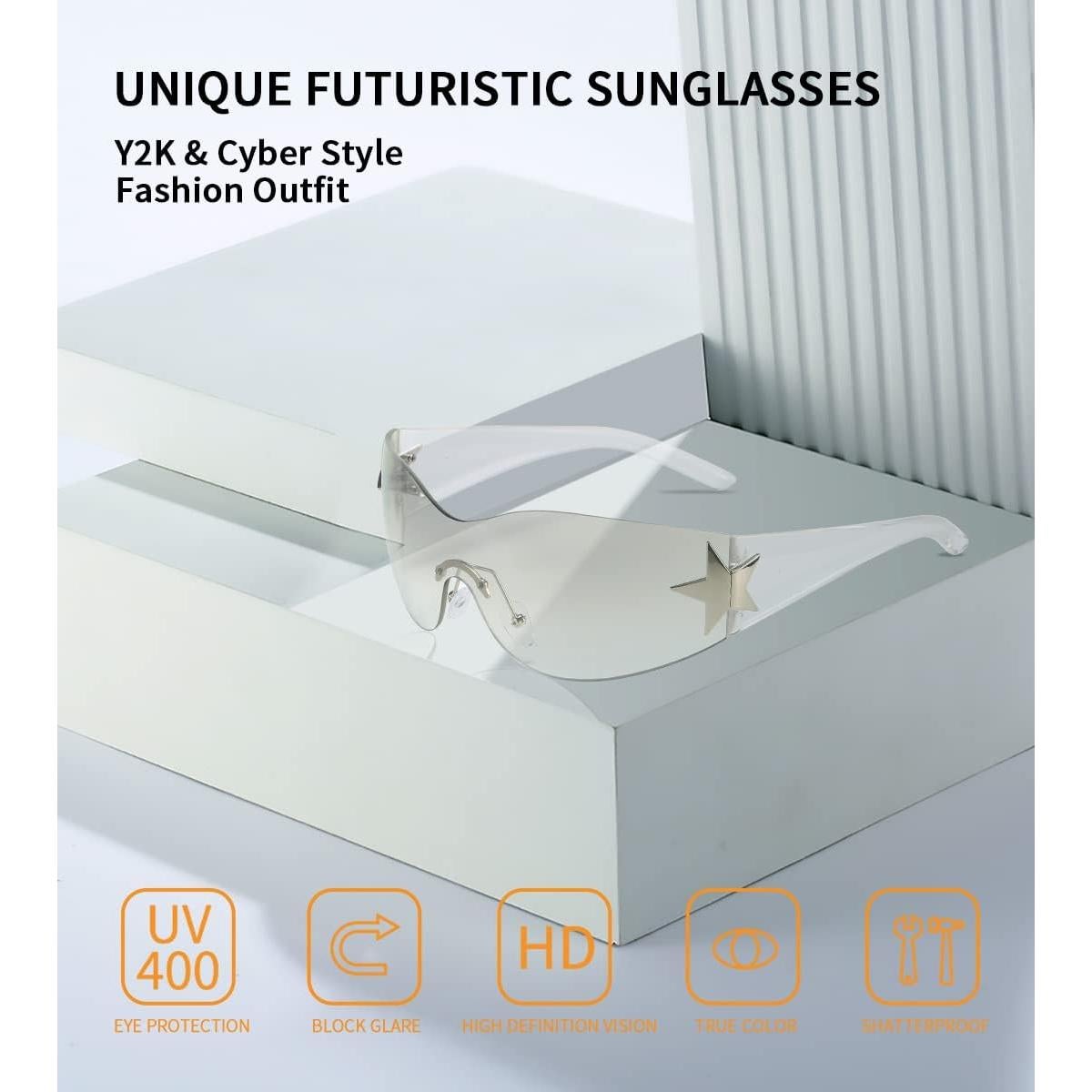 Gafas de sol Y2K Trendy para hombres y mujeres sin montura