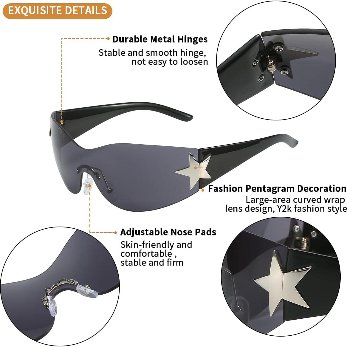 Gafas de sol Y2K Trendy para hombres y mujeres sin montura