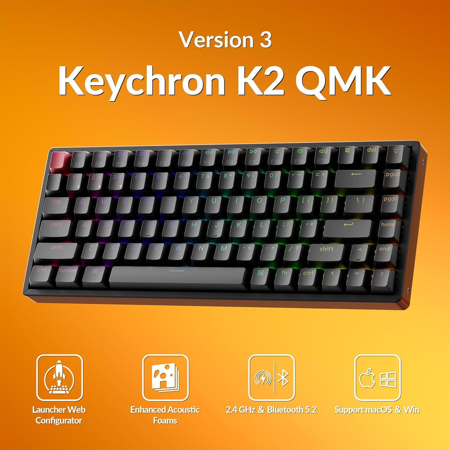 Teclado Mecánico Inalámbrico Keychron K2 75% Rojo RGB PBT