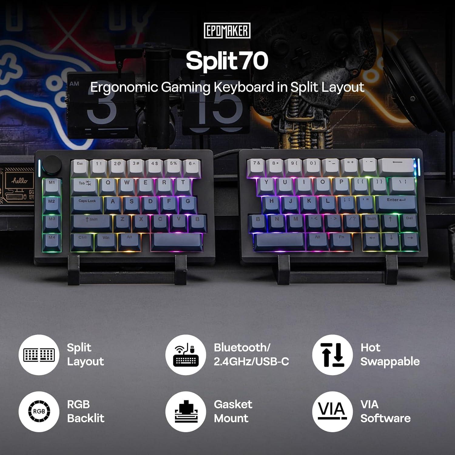 Teclado Ergonómico Inalámbrico EPOMAKER Split70 RGB 70%