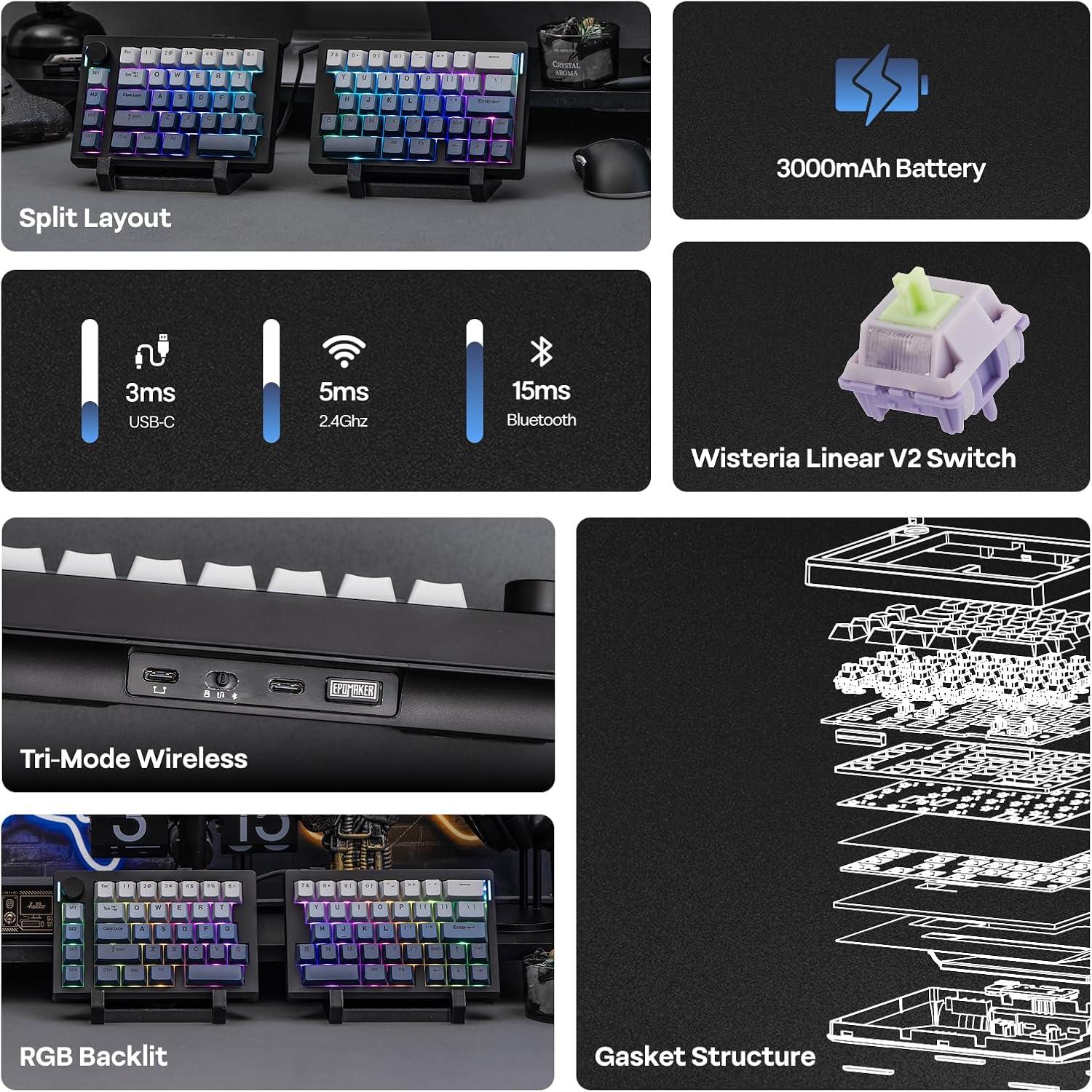 Teclado Ergonómico Inalámbrico EPOMAKER Split70 RGB 70%