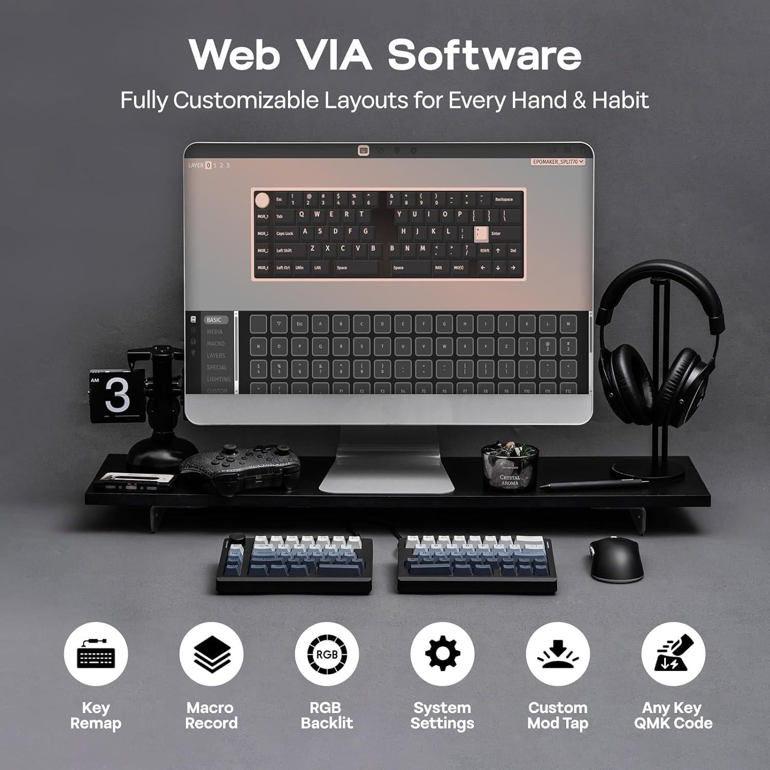 Teclado Ergonómico Inalámbrico EPOMAKER Split70 RGB 70%