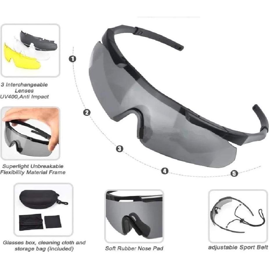 Gafas Tácticas GALAXYLENSE con 3 Lentes Reemplazo UV400