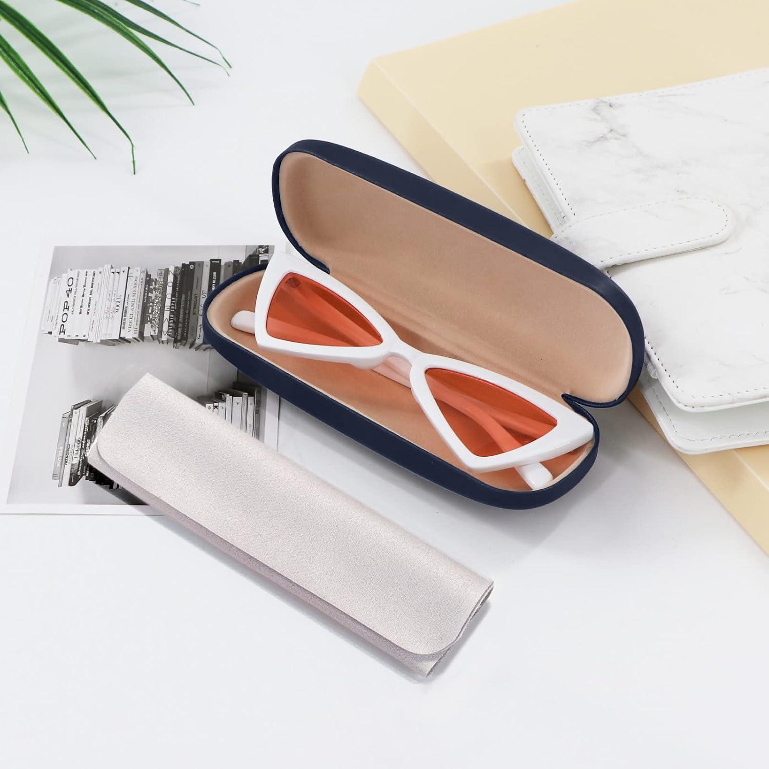 Estuche Duro para Gafas Marvolia - PU Cuero Azul Oscuro