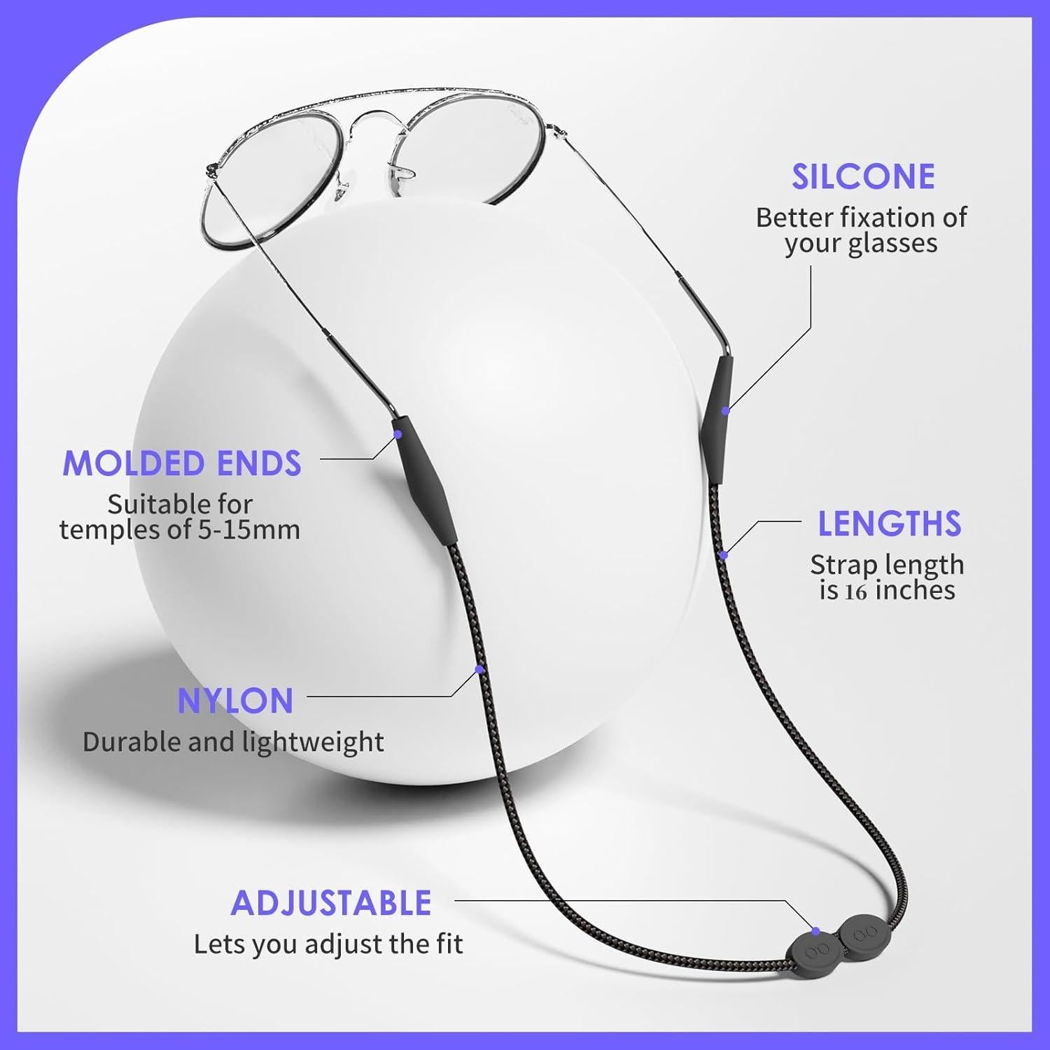 Correa para Gafas 3 Pcs - Silicona Ajustable 40.6 cm