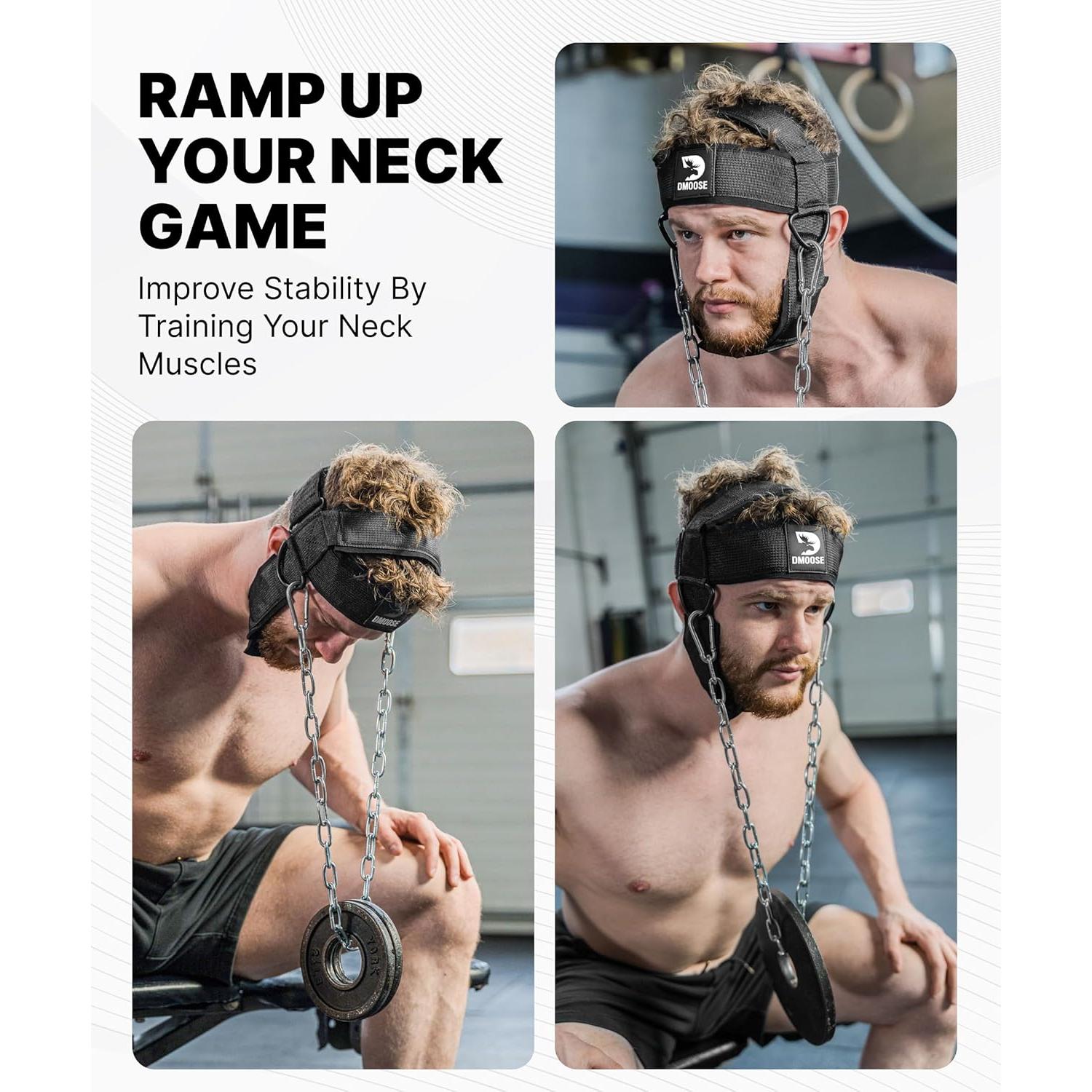 Arnés de Cuello DMoose Fitness para Levantamiento de Pesas - Acolchado y Cadena de Acero 76.2 cm