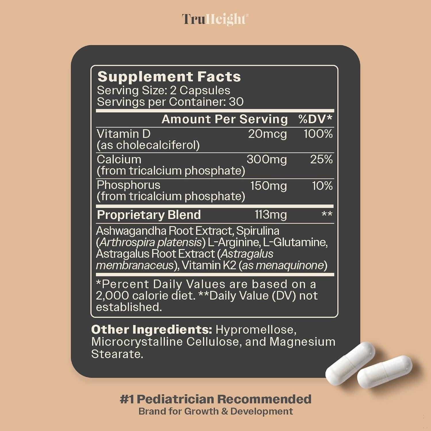 Cápsulas de Crecimiento TruHeight 60 Unidades - Suplemento Natural para Niños y Adolescentes