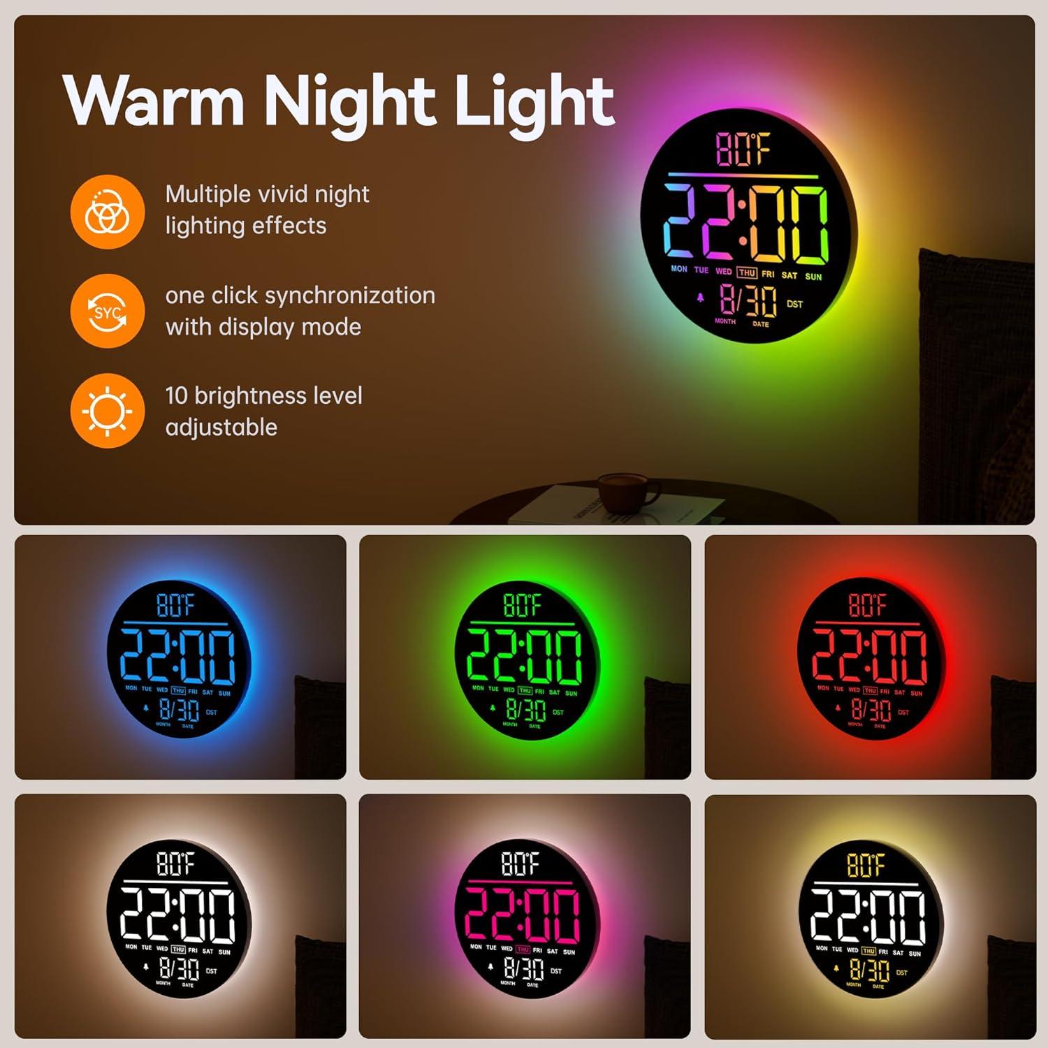 Reloj de Pared Digital JALL PH10 25.4cm LED RGB con Alarma