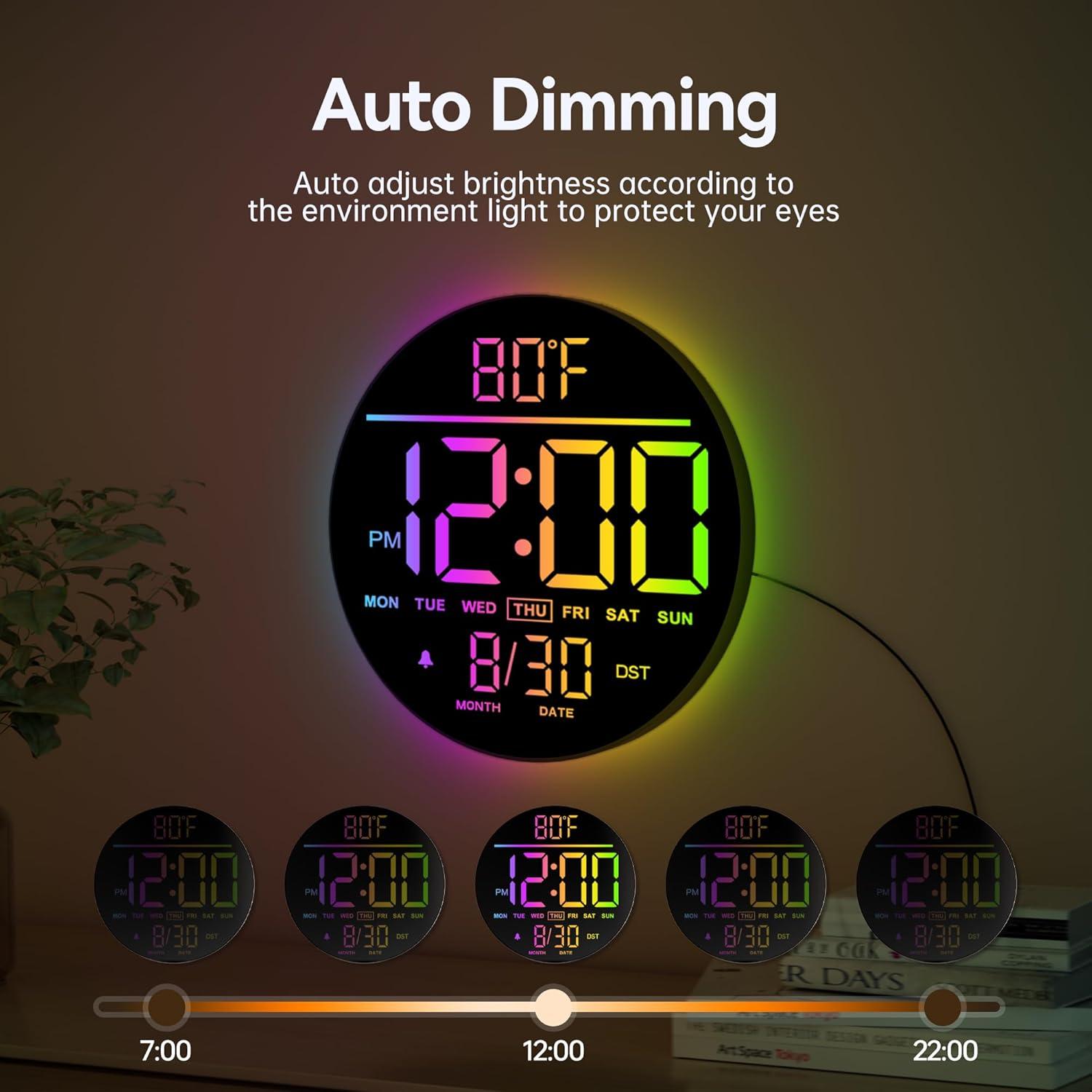 Reloj de Pared Digital JALL PH10 25.4cm LED RGB con Alarma