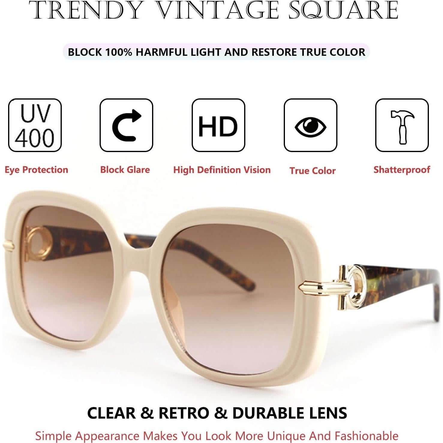 Gafas de Sol Cuadradas UV400 Moda Unisex Beige Marrón