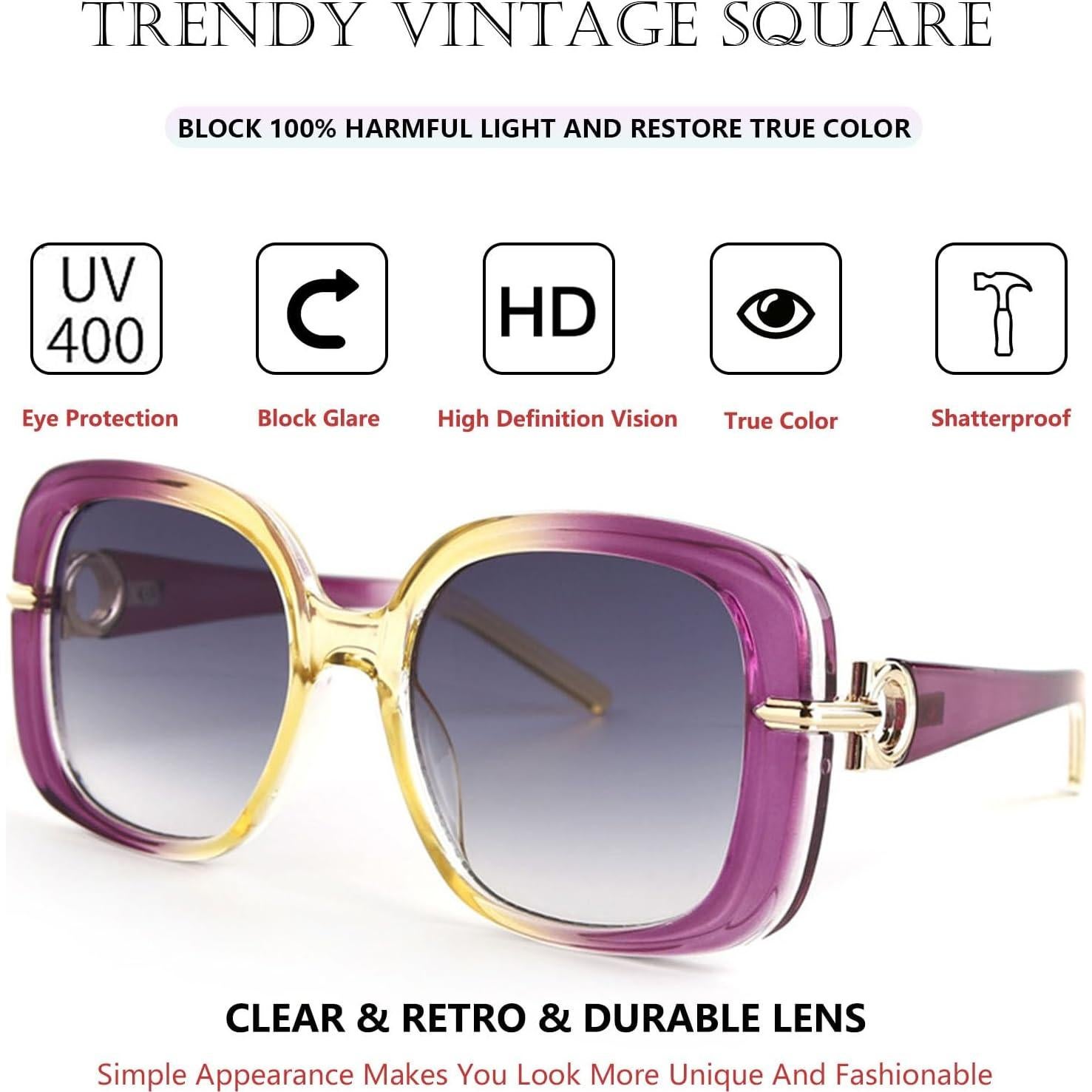 Gafas de sol cuadradas UV400 para hombres y mujeres - Vintage