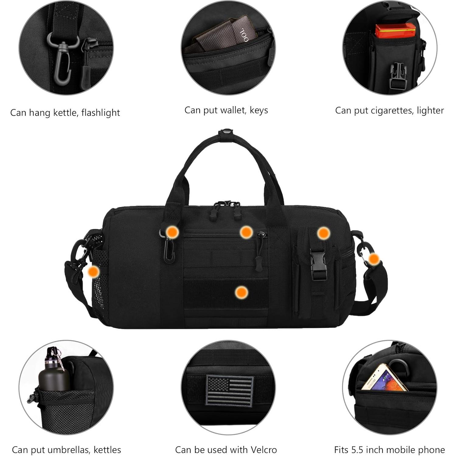 Bolsa Duffle Táctica ArcEnCiel Negra 38.6x19.8x18.8cm