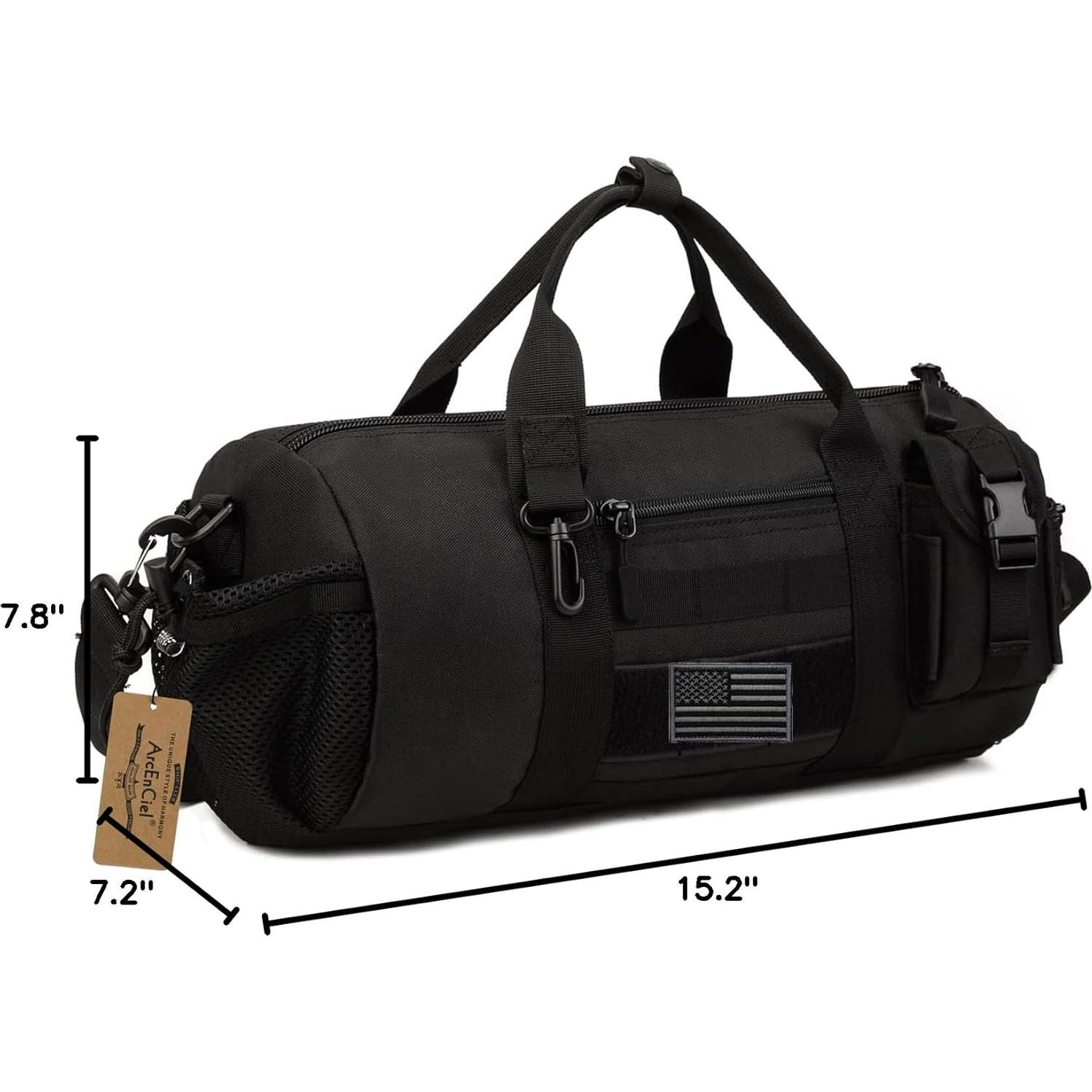 Bolsa Duffle Táctica ArcEnCiel Negra 38.6x19.8x18.8cm