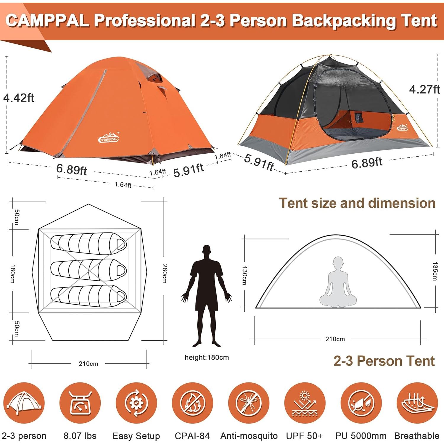 Tienda de Camping Camppal para 2-3 Personas Impermeable