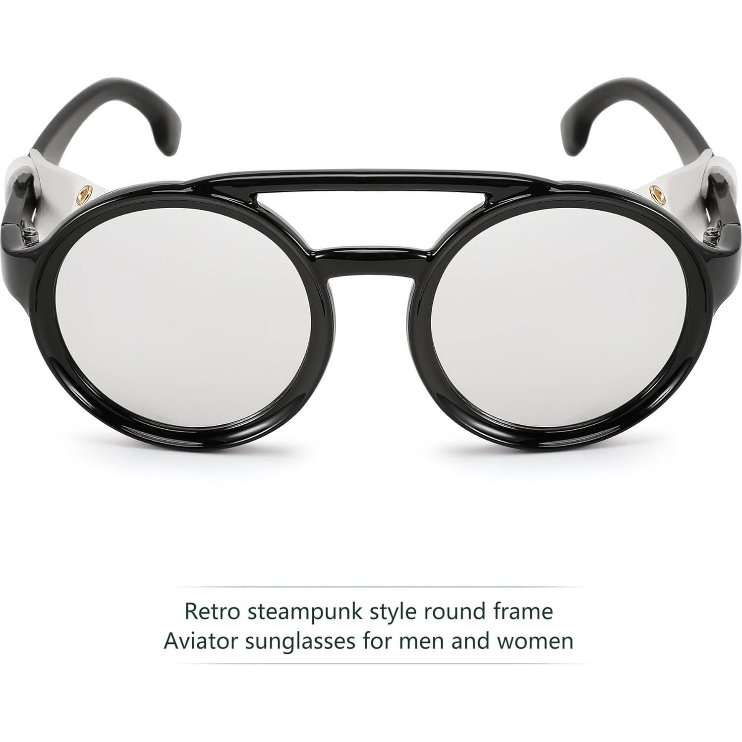 Gafas de Sol Steampunk FEISEDY Redondas UV400 con Cuero