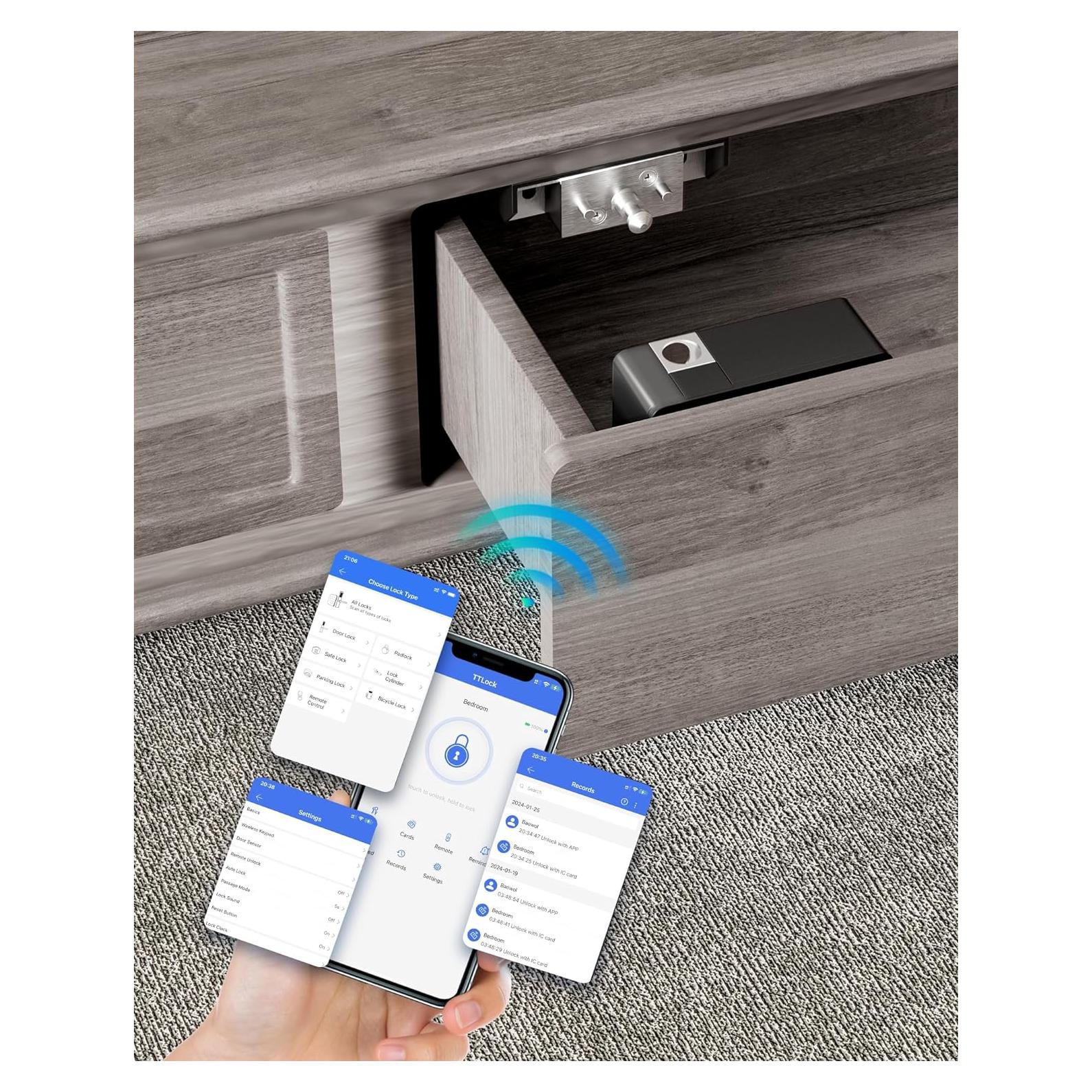 Cerradura Inteligente Bawoss para Gabinete Sin Llave, Negro