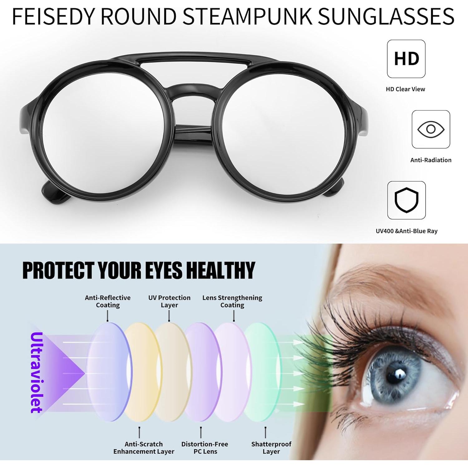 Gafas de Sol Steampunk FEISEDY Redondas UV400 48mm