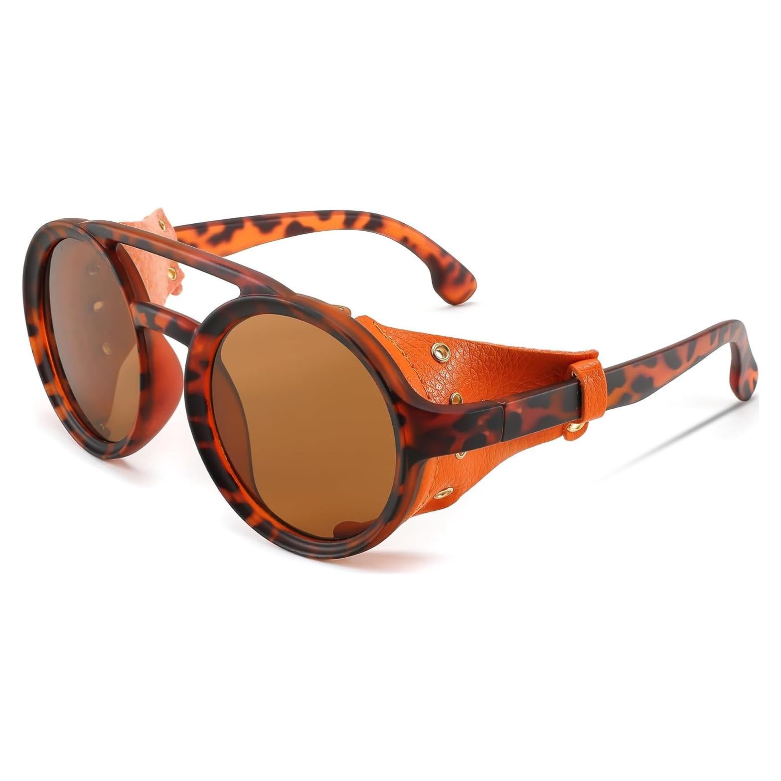 Gafas de Sol Steampunk FEISEDY Redondas UV400 Cuero