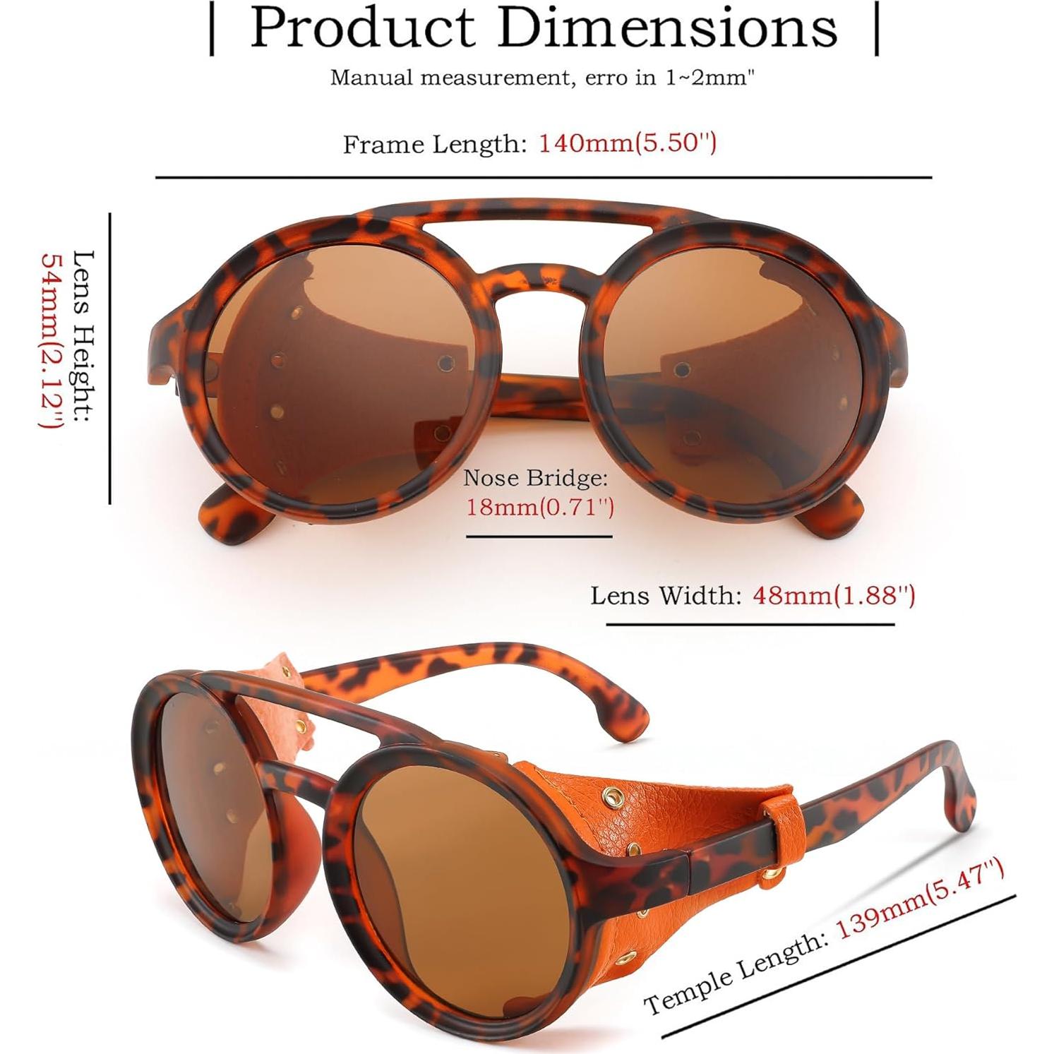 Gafas de Sol Steampunk FEISEDY Redondas UV400 Cuero