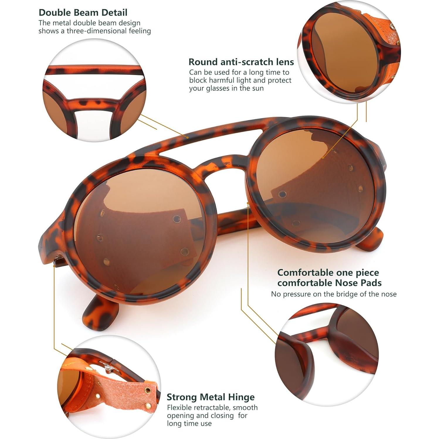 Gafas de Sol Steampunk FEISEDY Redondas UV400 Cuero