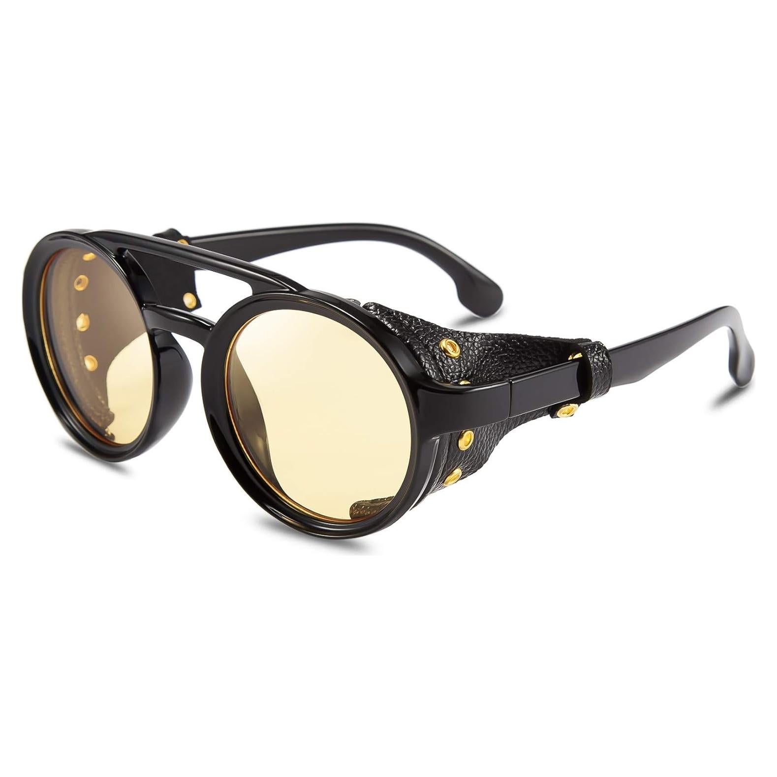 Gafas de Sol Steampunk FEISEDY Retro Lentes UV400 Amarillo
