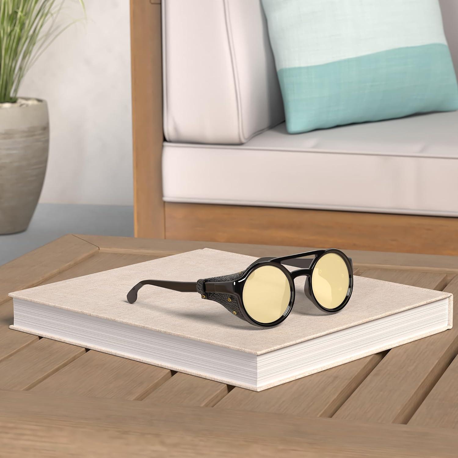 Gafas de Sol Steampunk FEISEDY Retro Lentes UV400 Amarillo