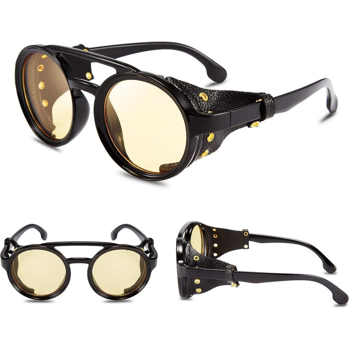 Gafas de Sol Steampunk FEISEDY Retro Lentes UV400 Amarillo