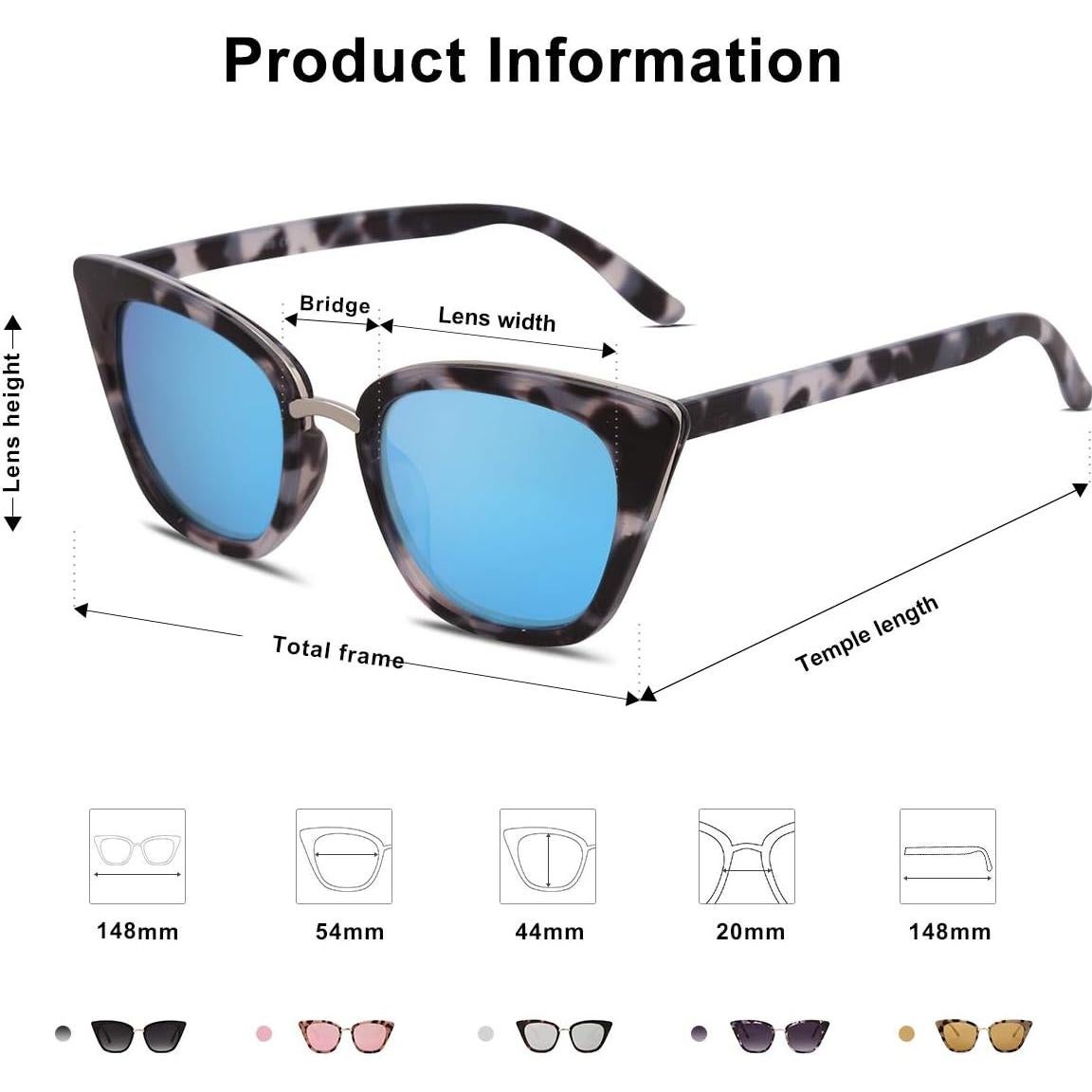 Gafas de sol SojoS SJ2052 ojo de gato UV400 tortuga azul