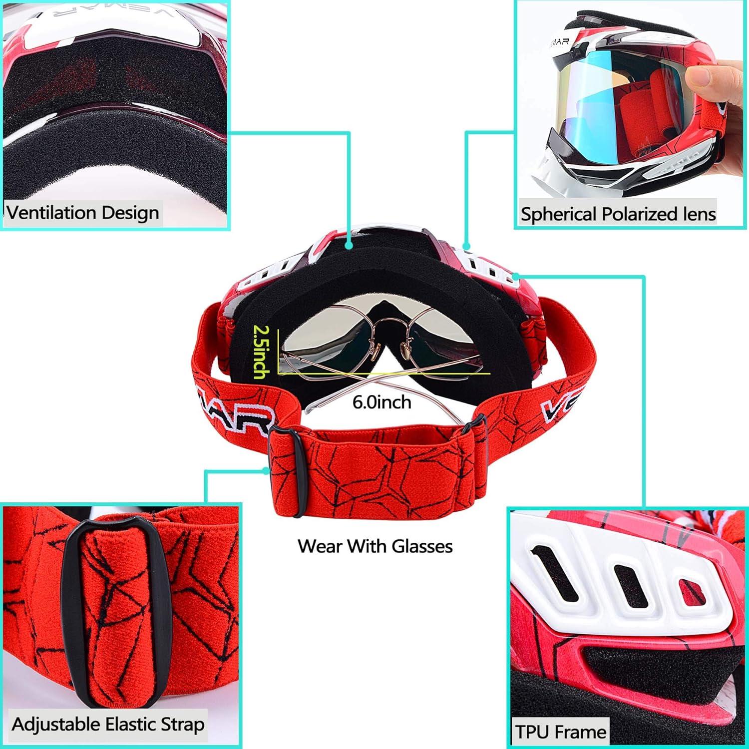 Gafas de Motocross Ubelly Rojo Antivaho y Ajustables