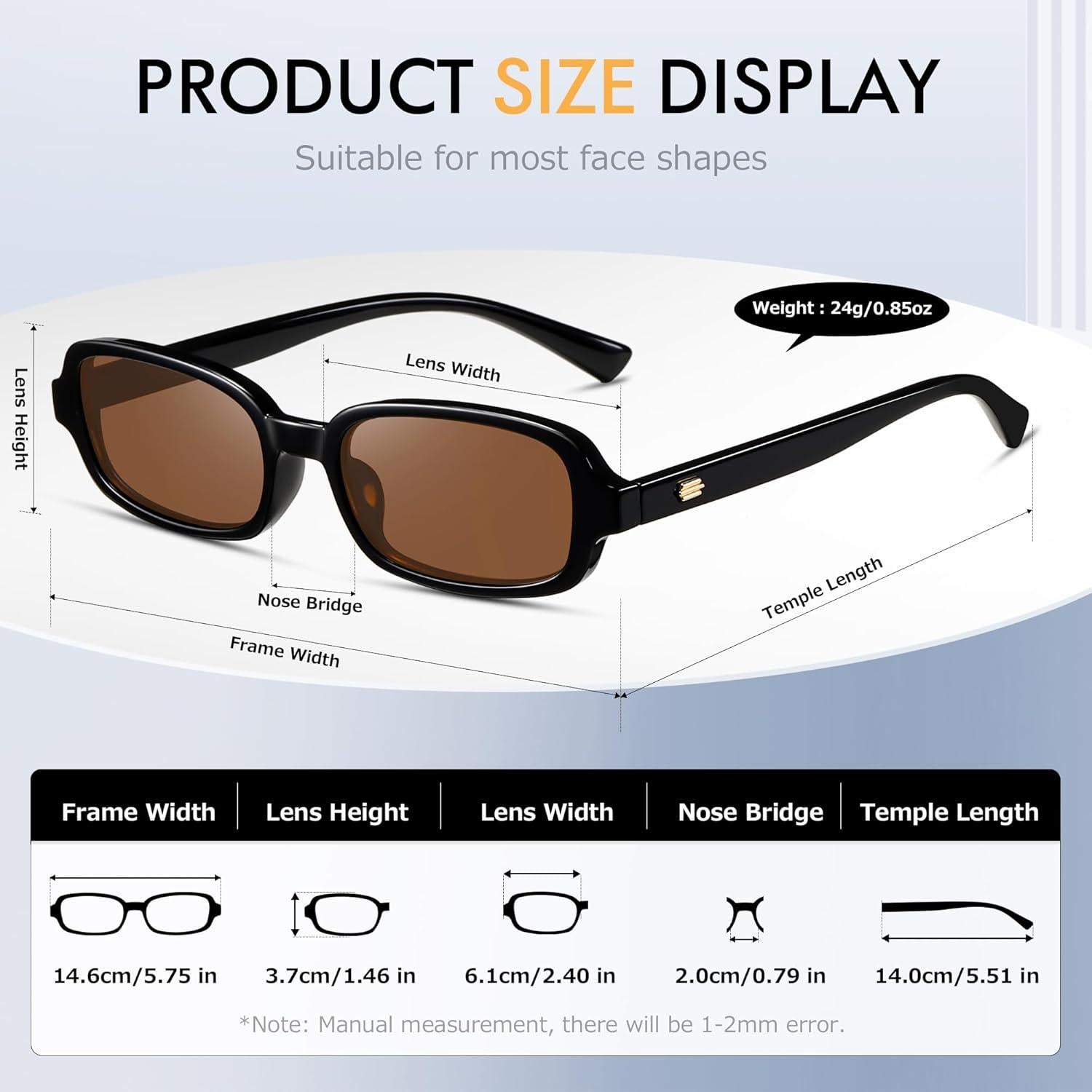 Gafas de sol rectangulares Colrea UV400 para mujeres