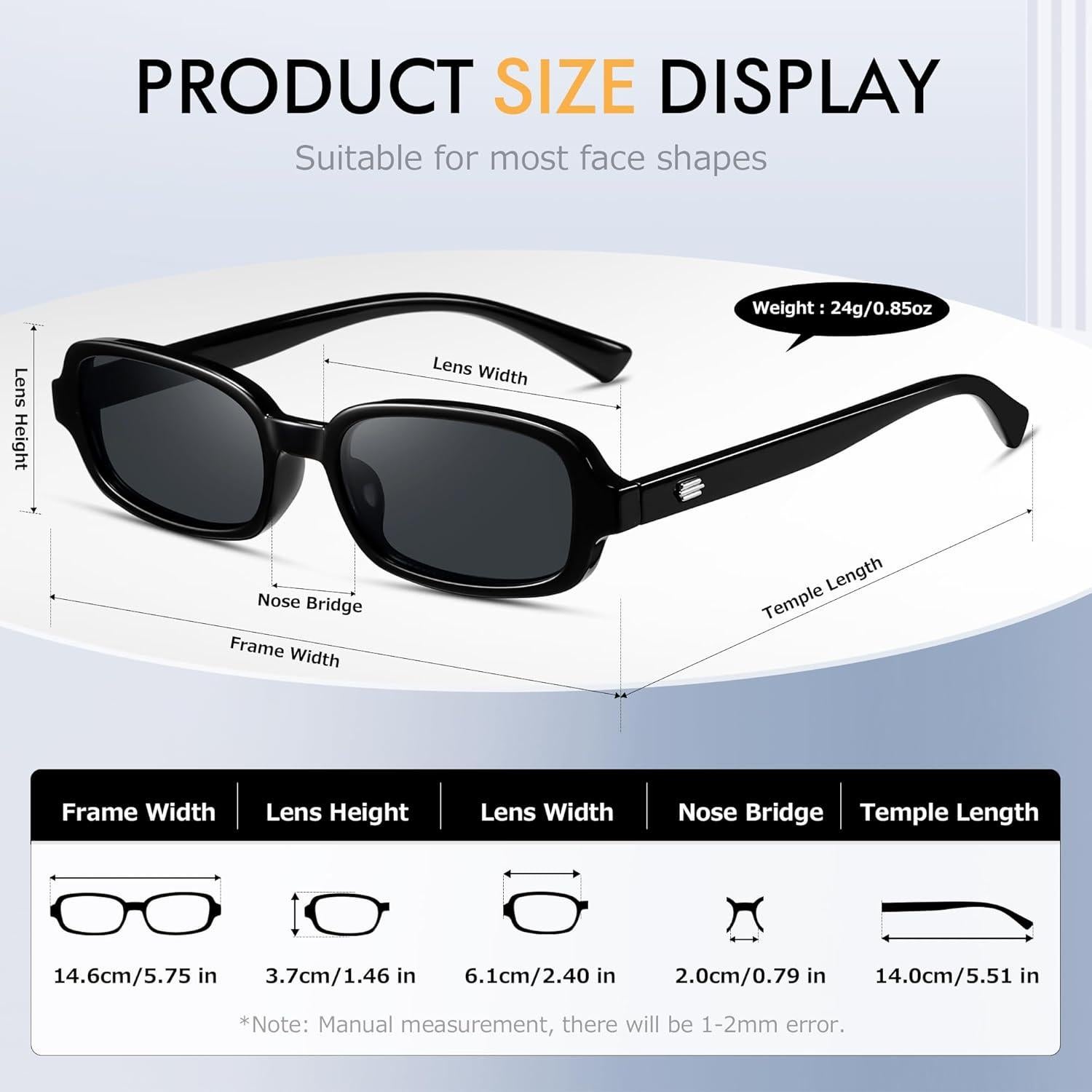 Gafas de sol rectangulares Colrea UV400 para mujeres