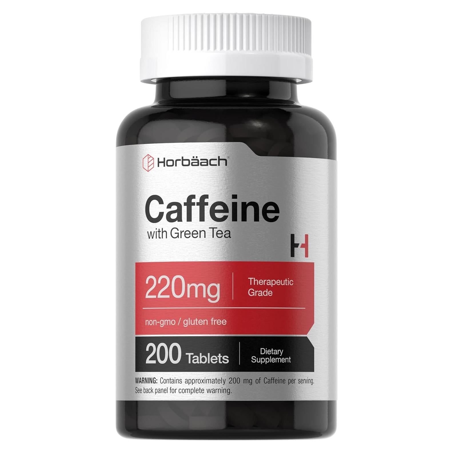 Pastillas de Cafeína 200mg Horbäach con Té Verde 200 Tabletas