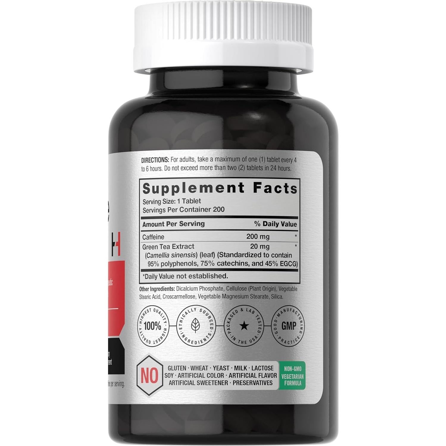 Pastillas de Cafeína 200mg Horbäach con Té Verde 200 Tabletas