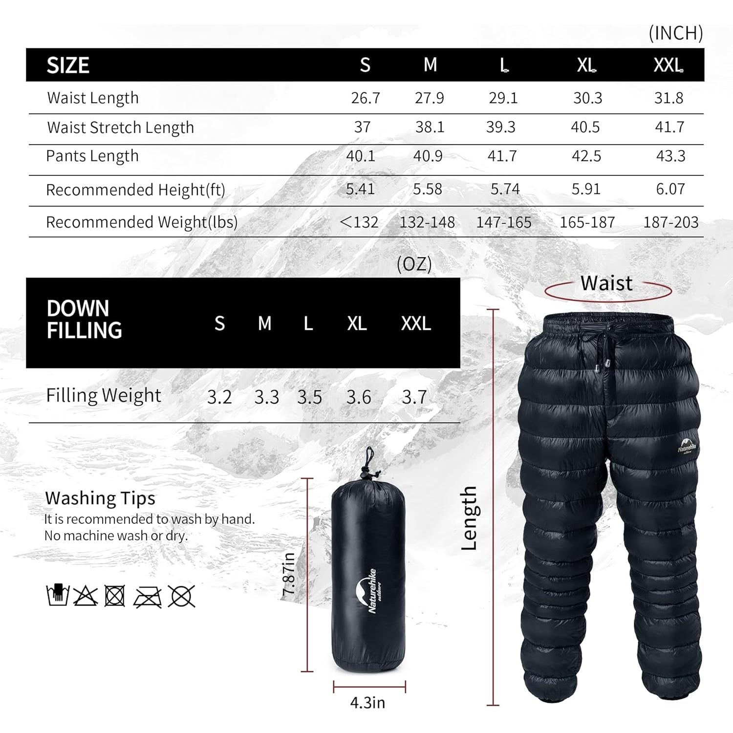 Pantalones de Plumas Naturehike Unisex para Invierno 250g