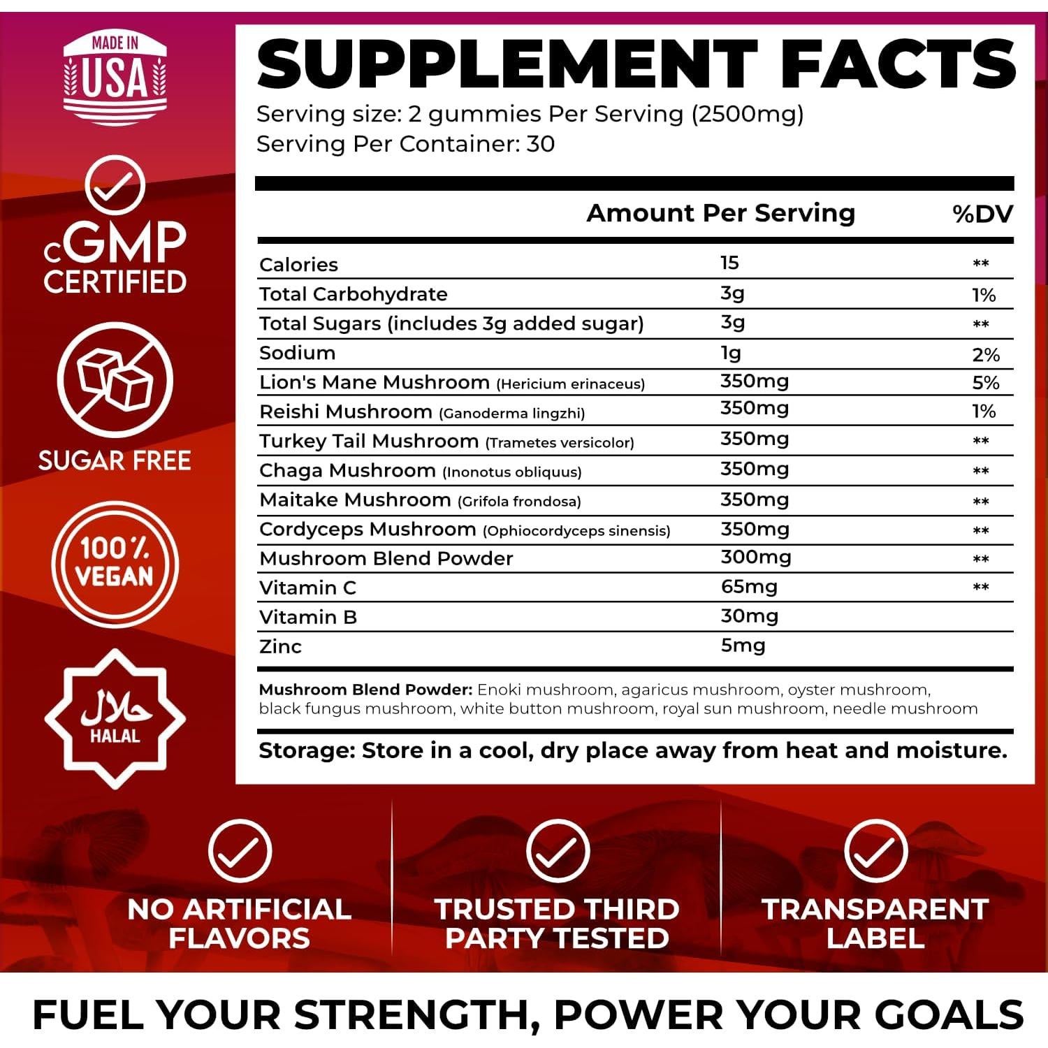 Gomitas de Champiñón Novure 2500mg 60 Conteo Sabor Bayas