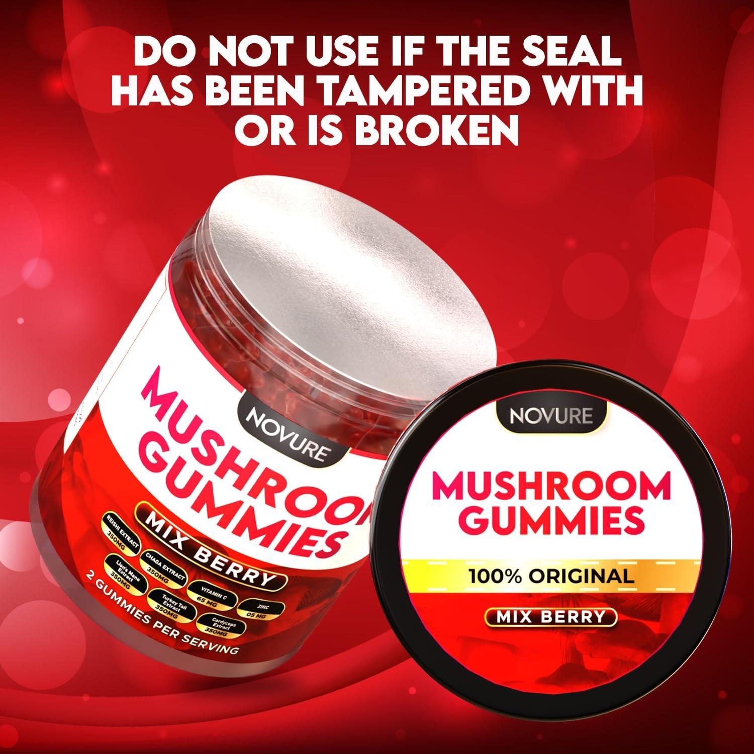 Gomitas de Champiñón Novure 2500mg 60 Conteo Sabor Bayas