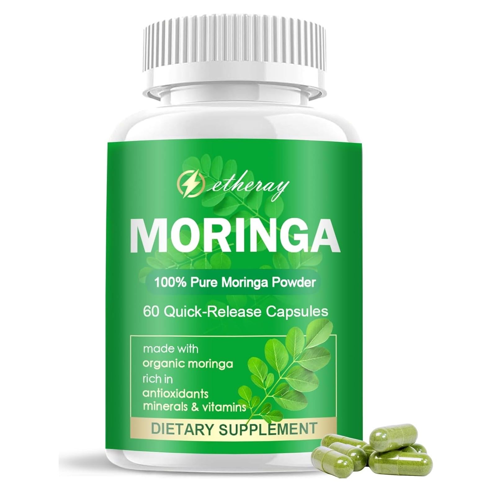 Cápsulas de Moringa ETHERAY 800mg - Suplemento Natural Vegano 60u
