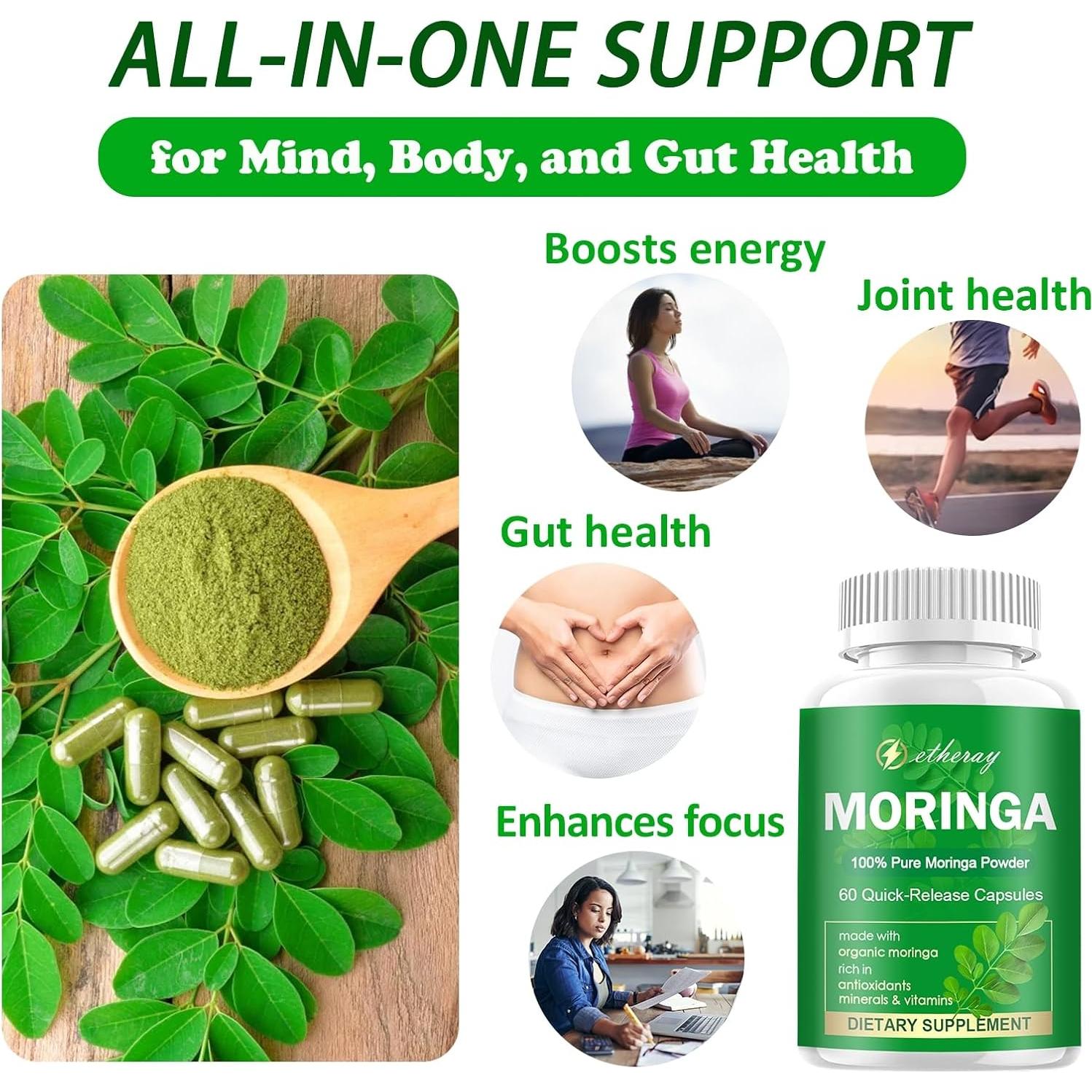Cápsulas de Moringa ETHERAY 800mg - Suplemento Natural Vegano 60u