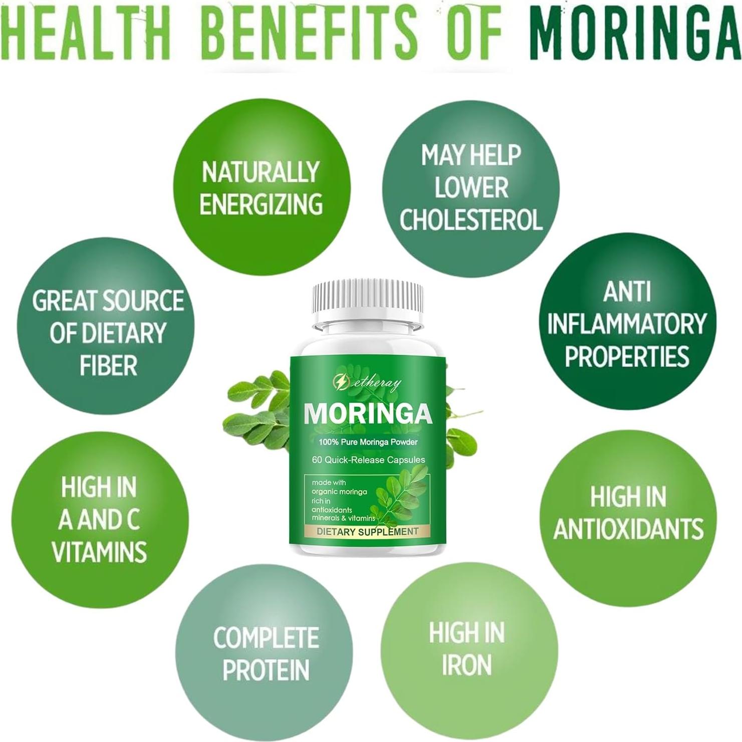 Cápsulas de Moringa ETHERAY 800mg - Suplemento Natural Vegano 60u