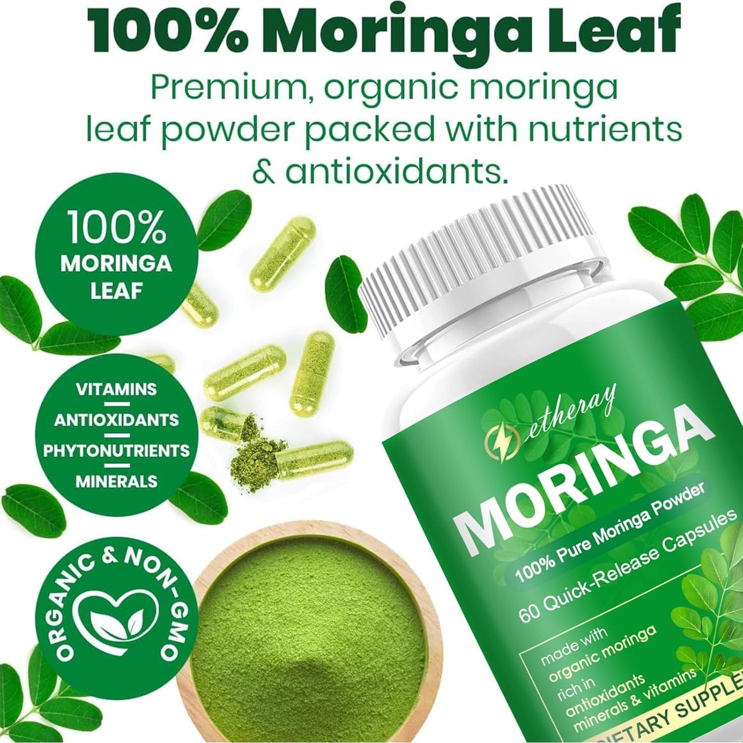 Cápsulas de Moringa ETHERAY 800mg - Suplemento Natural Vegano 60u
