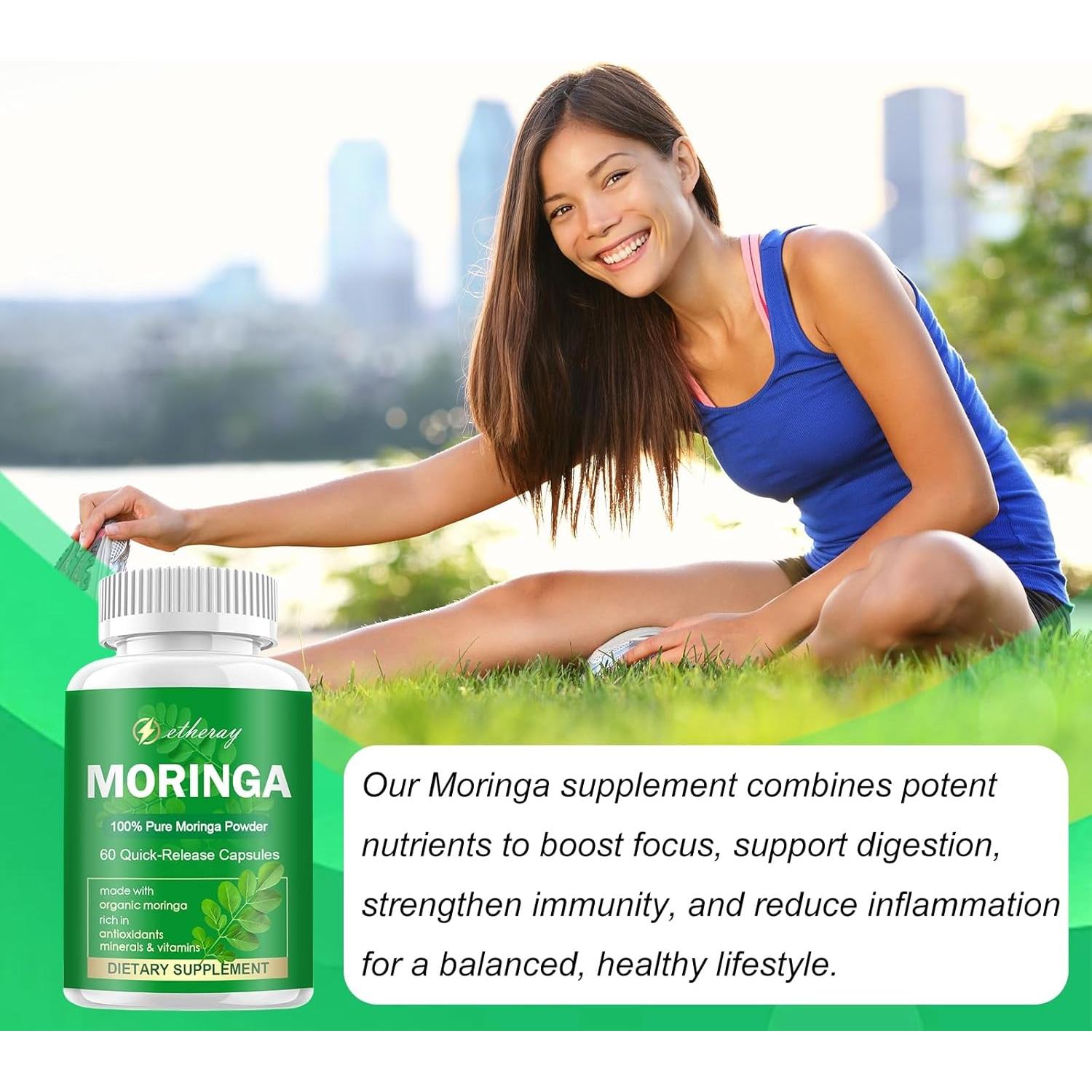 Cápsulas de Moringa ETHERAY 800mg - Suplemento Natural Vegano 60u